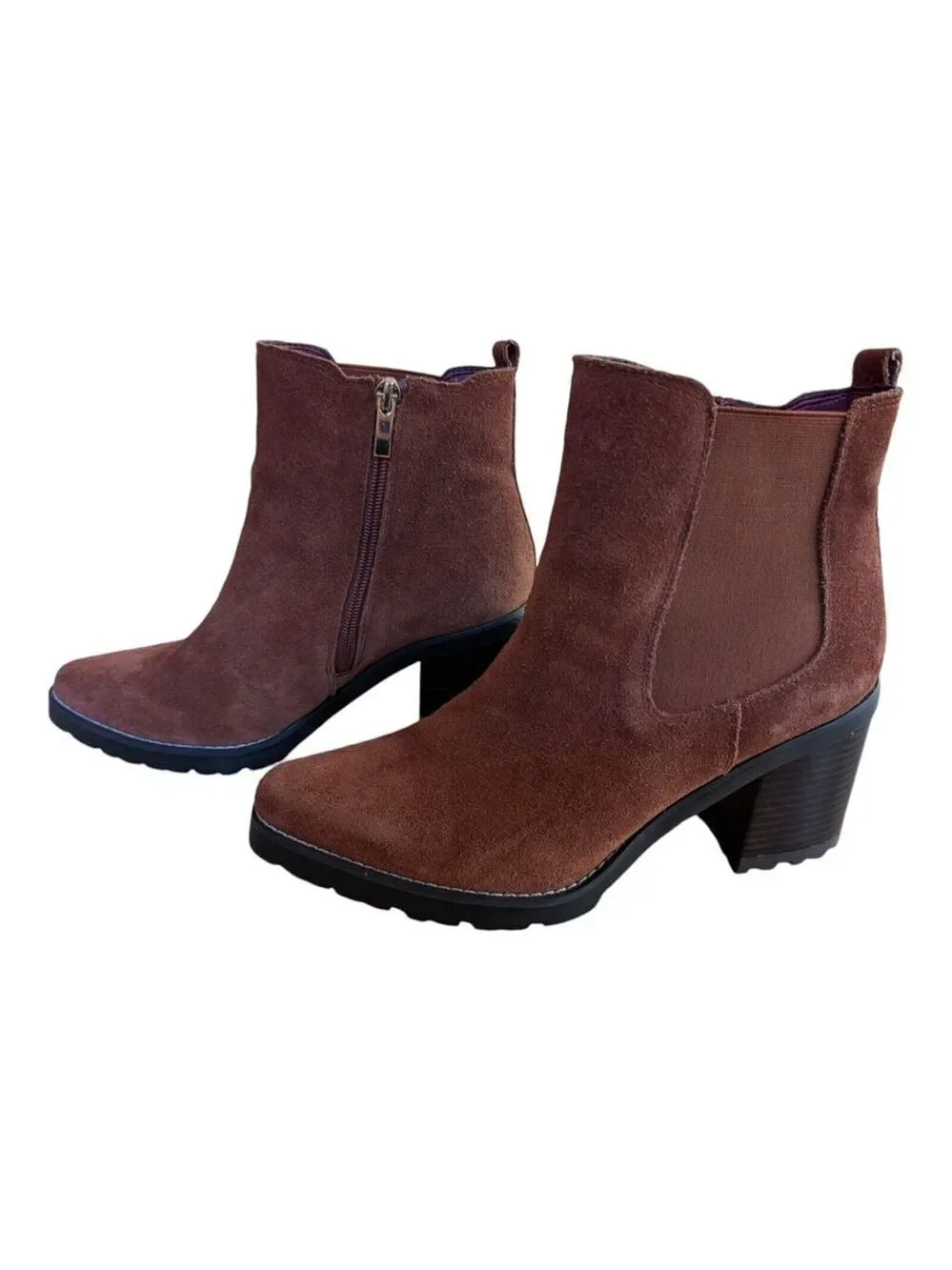Franco Sarto Trent Rust Suede Leather Block Heel Pointed Toe Chelsea Boots 9.5M